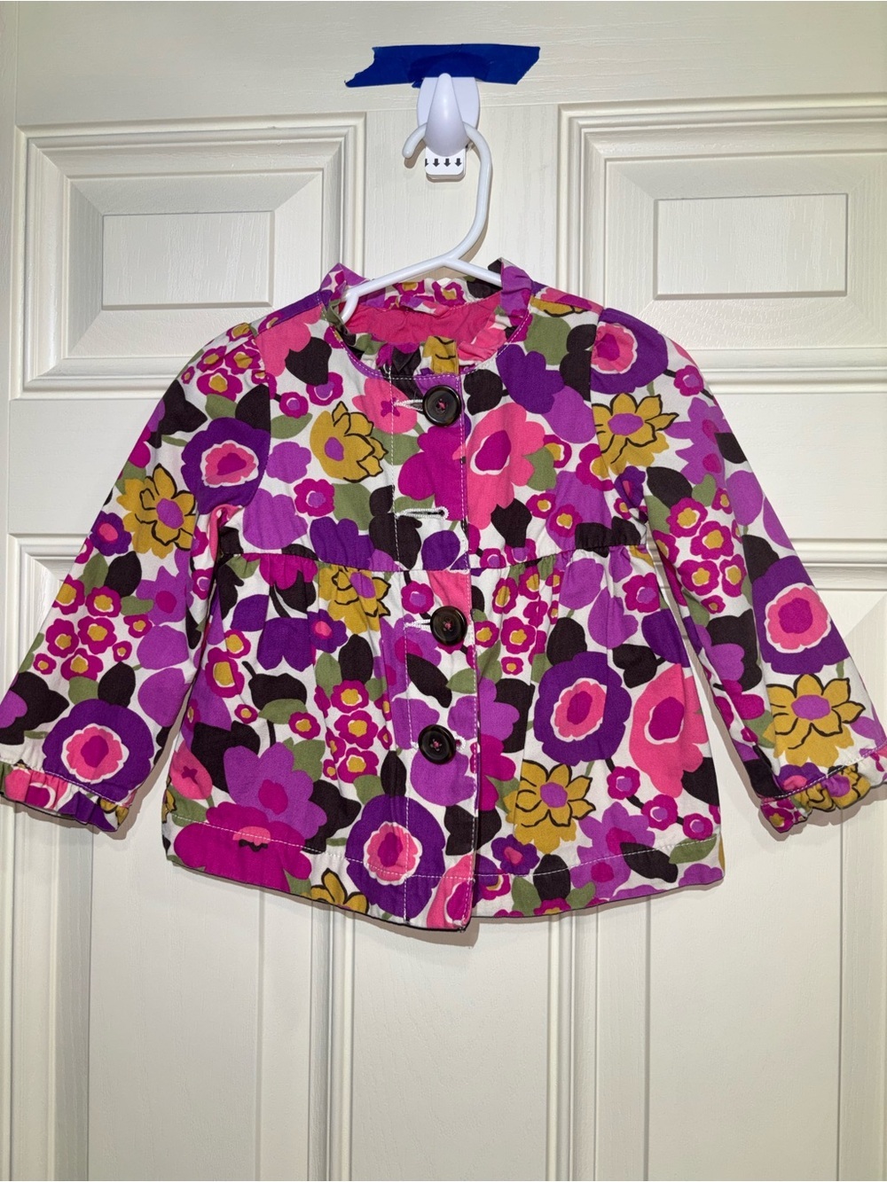 Floral Button-Front Pea Coat in Pink and Purple